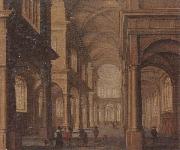 The interior of a reformed church,with a beggar soliciting alms from an elegant company, Jan Van Vucht
